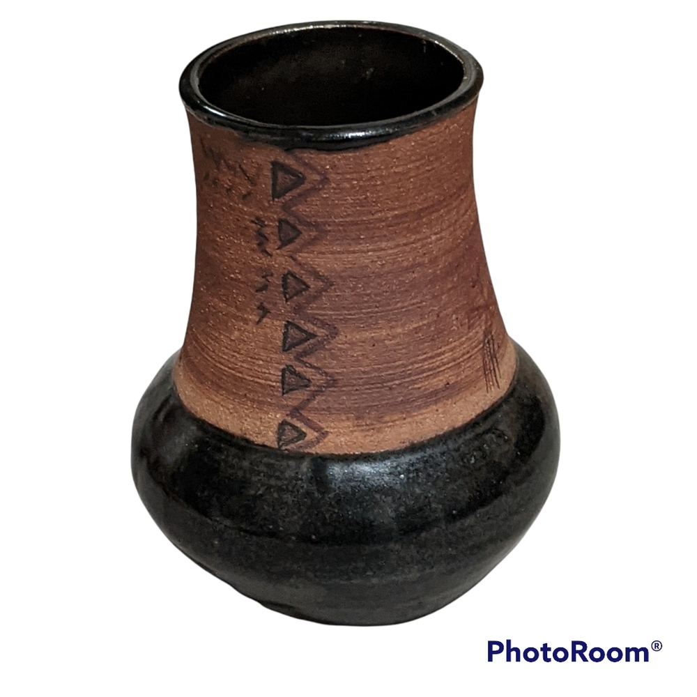 vintage Signed handmade pot vase native south western boho